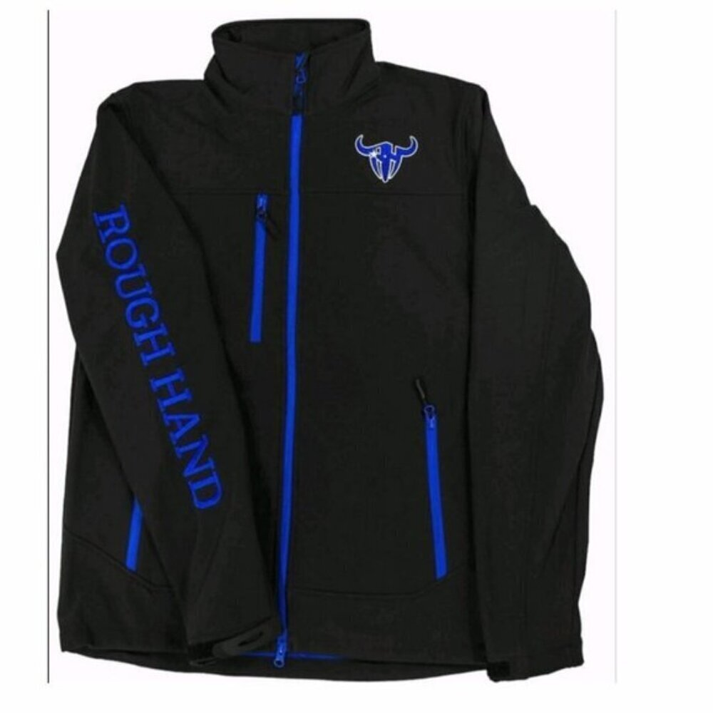 Rough Hand Men's Jacket Size L Blue Black Full Zip Wind & Water Resistant
